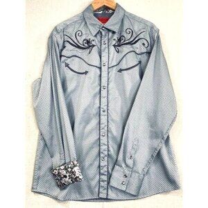 Patron Cito Red Label Men's Western Shirt L With Pearl Snaps Embroidered‎ Detail